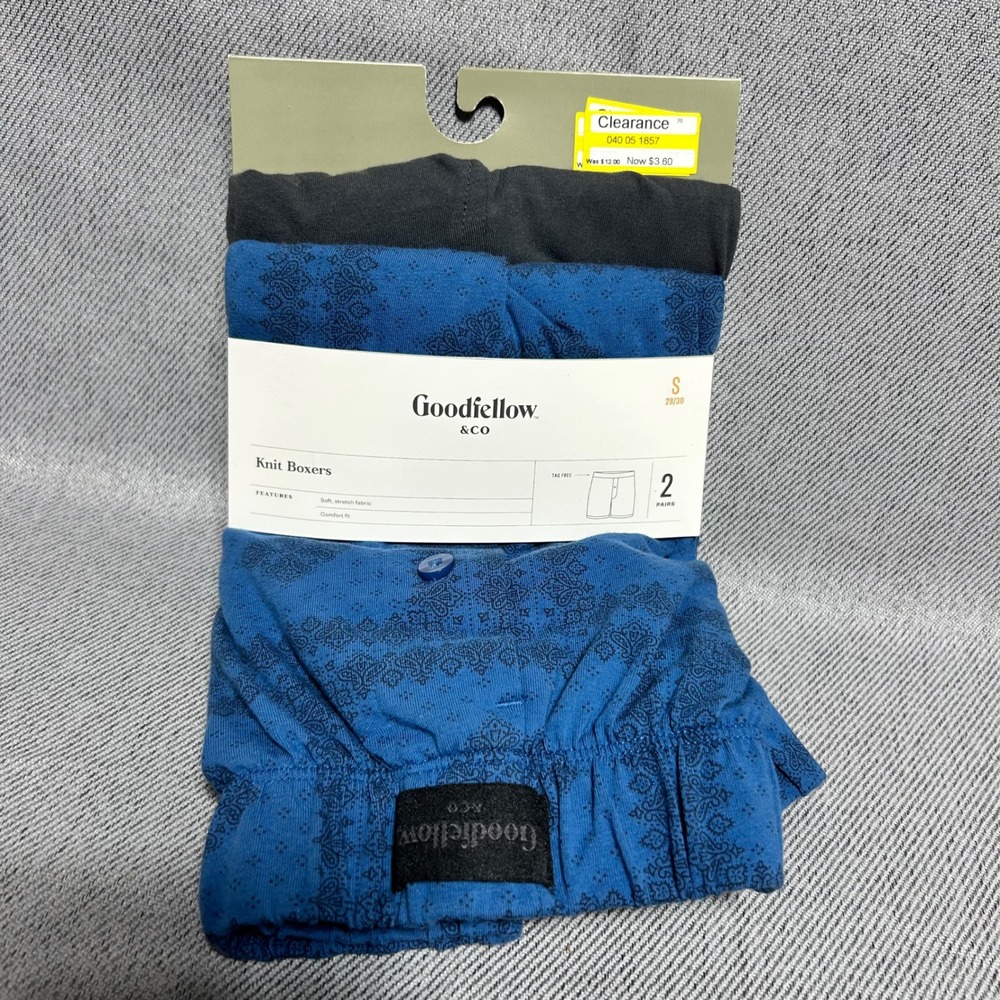 Goodfellow & Co Mens Knit Boxers S Blue Gray Bandana Paisley 2 Pack NWT